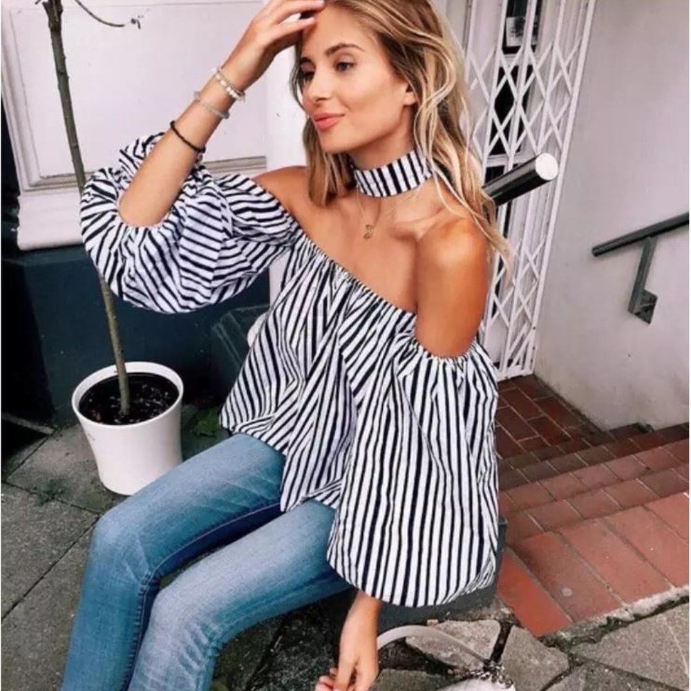 🔷Stripes Puff Off Shoulder Sexy Summer/Cruise Top